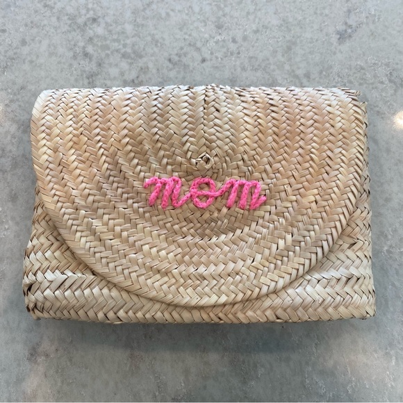 Poolside “Mom” Straw Envelope Clutch Bag
